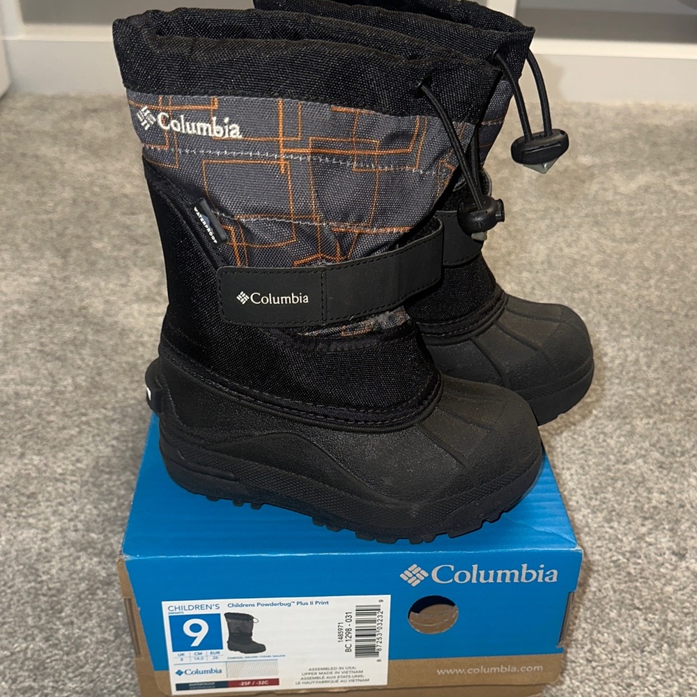 Columbia Kids Black and Orange Winter Boots